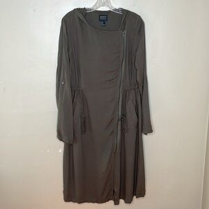 FOREVER 21 Shirt Dress Green Zipper Front Drawstring Waist Roll Tab Sleeves Sm